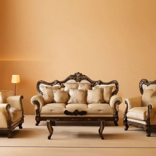 4 Piece Living Room Set Tan And Antique Oak Traditional from PriceLows™