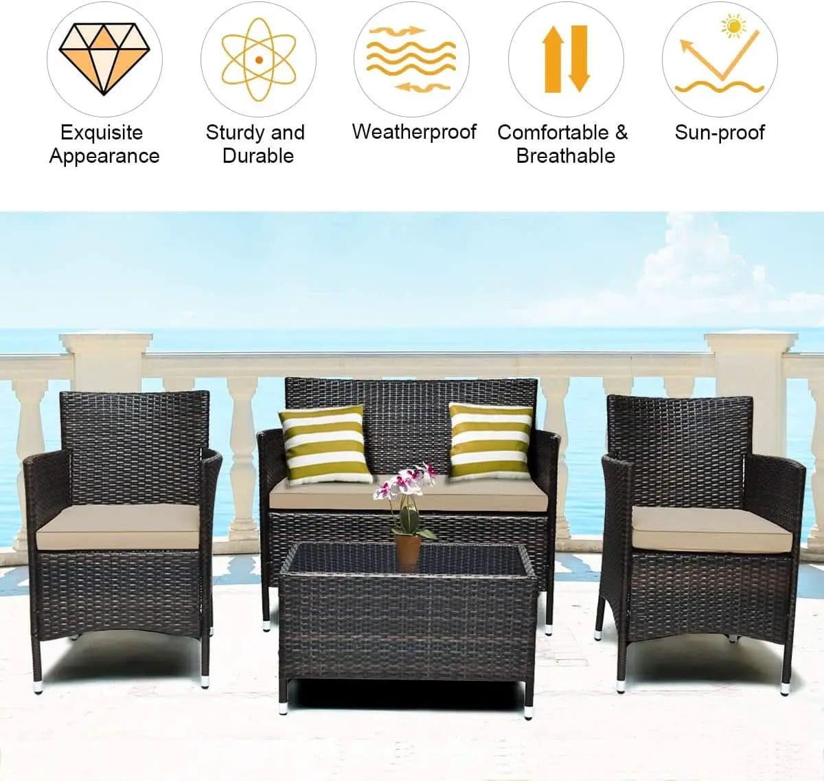4-Piece Outdoor Rattan Conversation Set with Cushions from PriceLows™