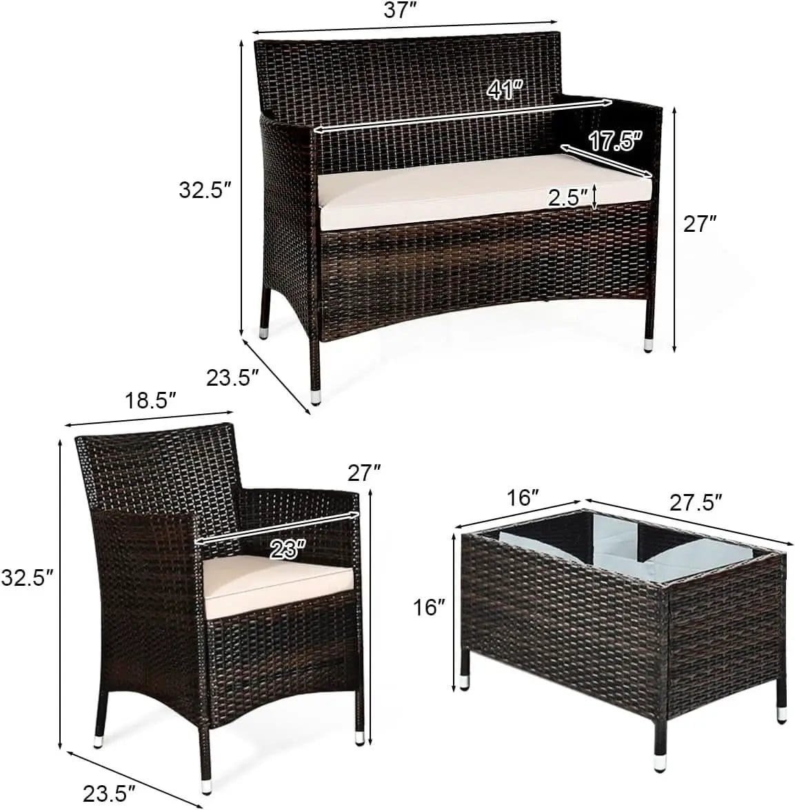 4-Piece Outdoor Rattan Conversation Set with Cushions from PriceLows™