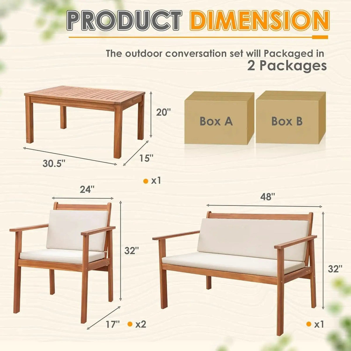 4 Piece Patio Bistro Set With Water Resistant Cushions In Acacia Wood from PriceLows™