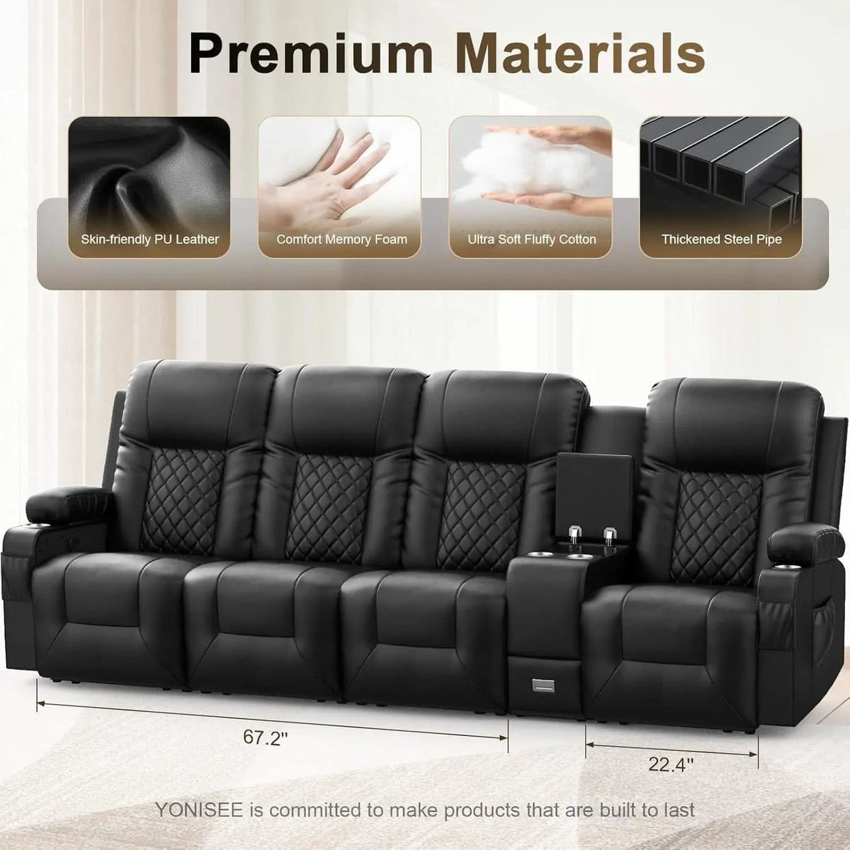 4 Seat Recliner Sofa With USB Ports And Storage Console from PriceLows™