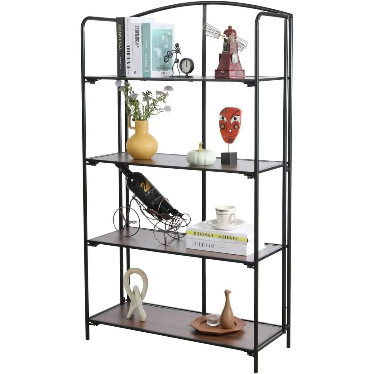 4 Tier Black Folding Bookshelf for Living Room Home Office from PriceLows™