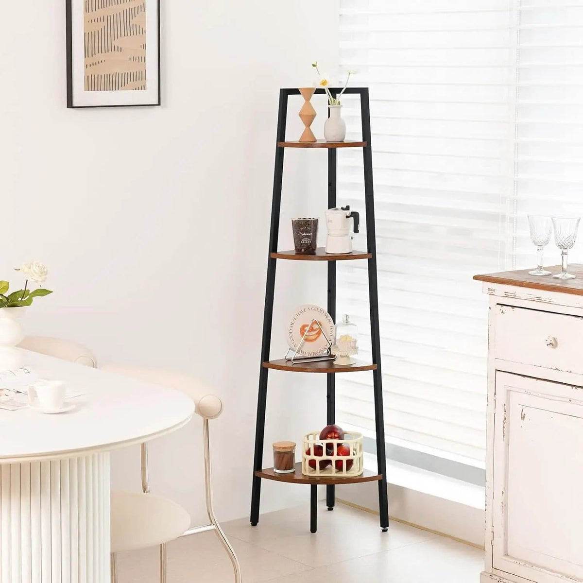 4 Tier Corner Bookshelf With Metal Frame Ladder Display from PriceLows™