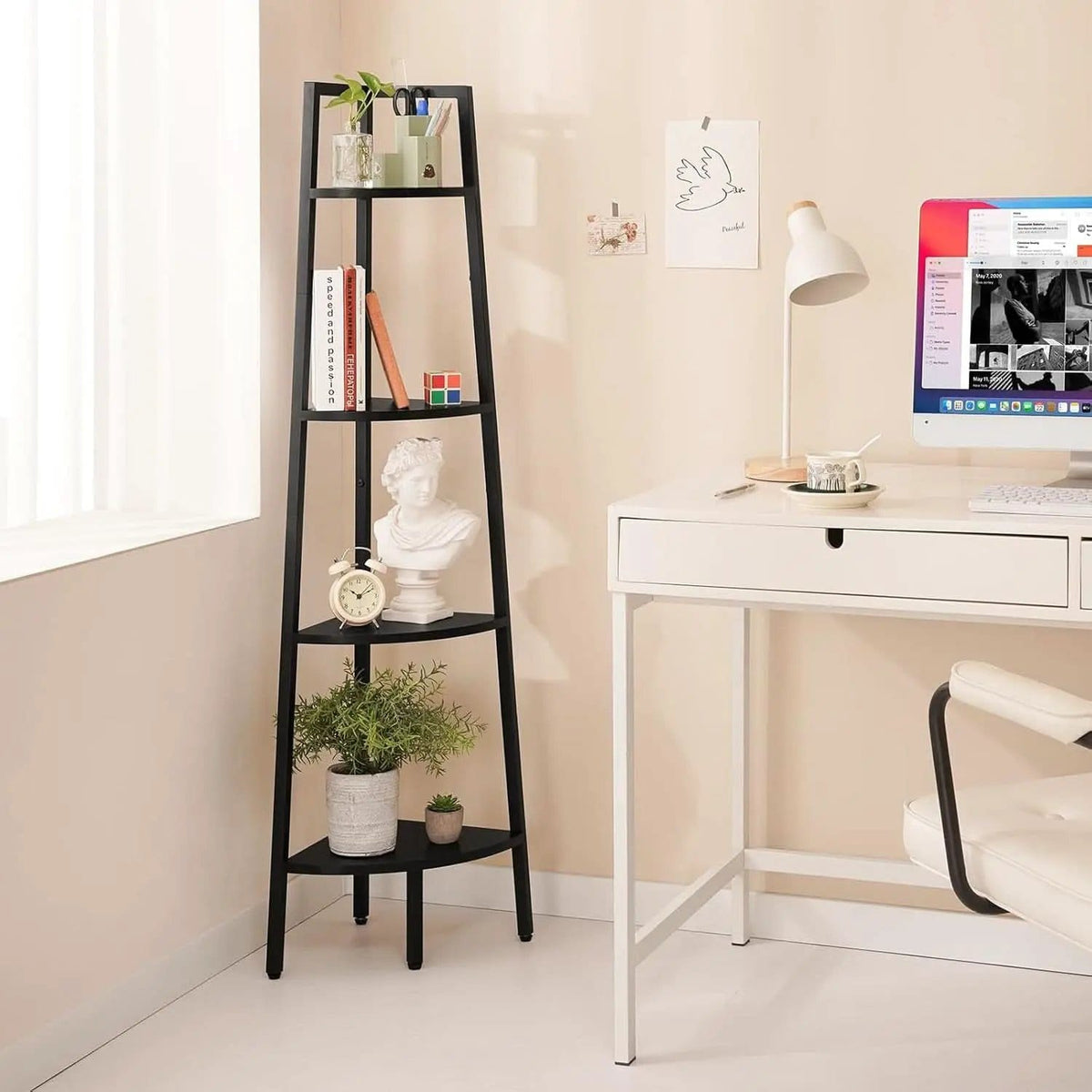 4 Tier Corner Shelf With Metal Frame Tall Bookcase from PriceLows™