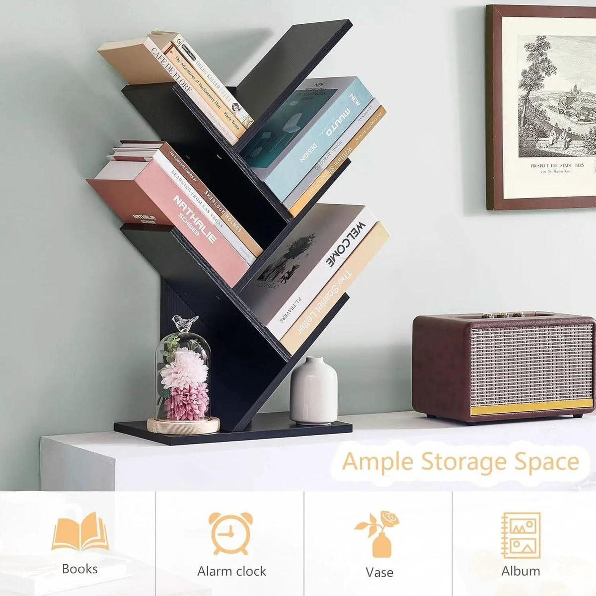 4 Tier Tree Bookshelf Floor Standing Bookcase Home from PriceLows™