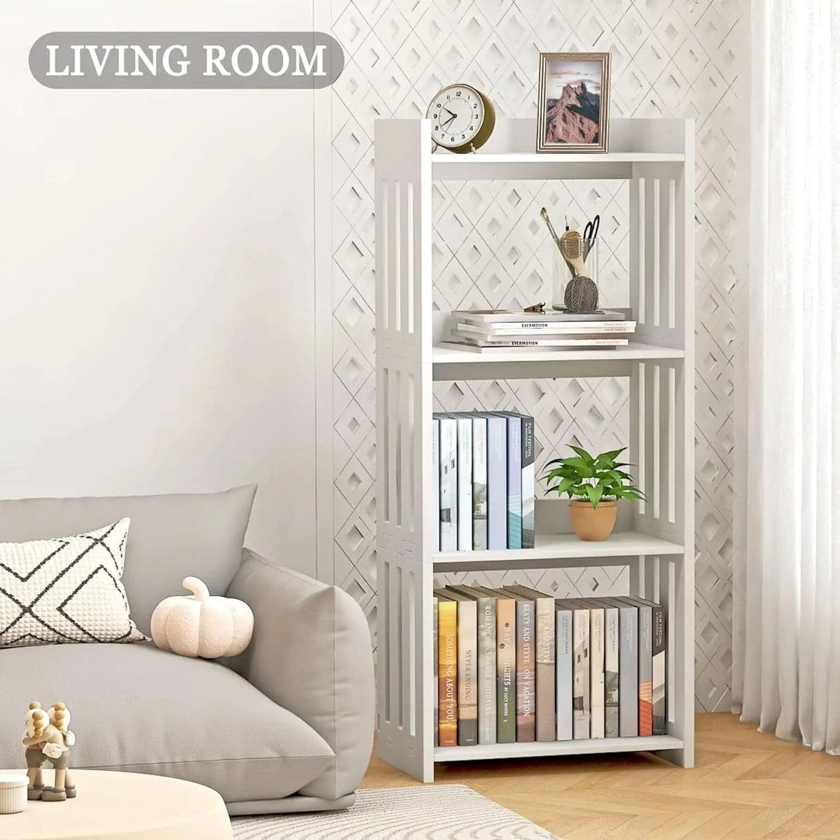 4 Tier White Bookshelf Ideal For Small Spaces Storage Room from PriceLows™