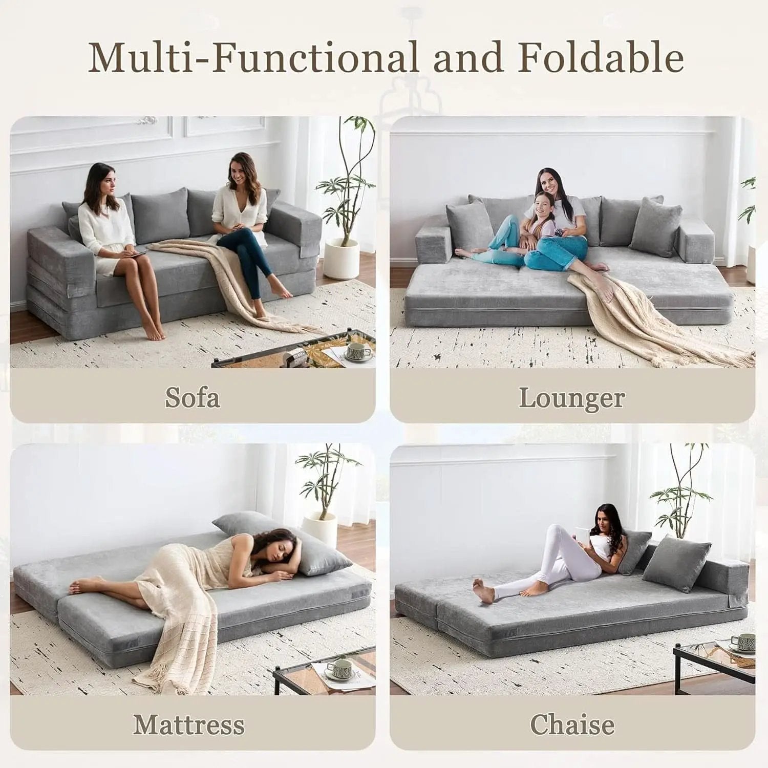 4 In 1 Convertible Folding Sofa Bed With Pillows from PriceLows™