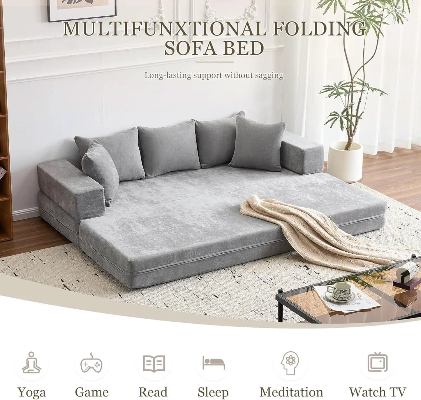 4 In 1 Convertible Folding Sofa Bed With Pillows from PriceLows™
