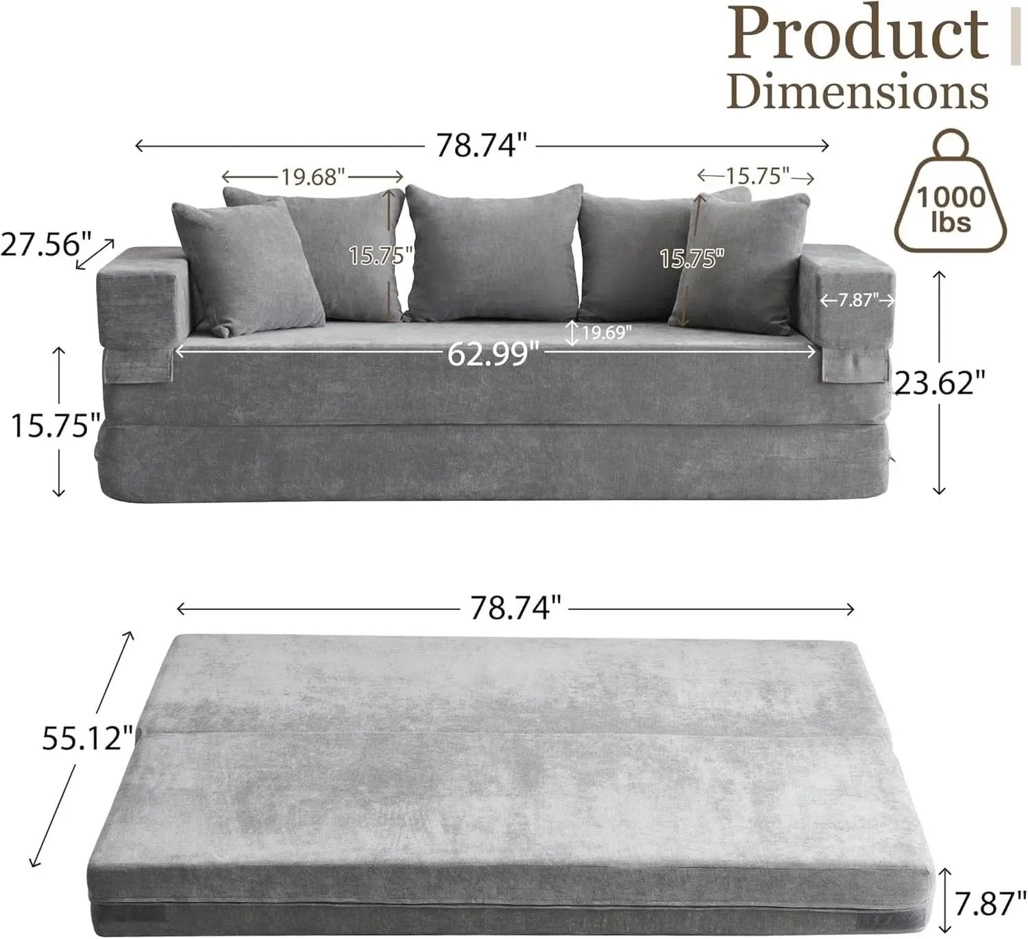 4 In 1 Convertible Folding Sofa Bed With Pillows from PriceLows™