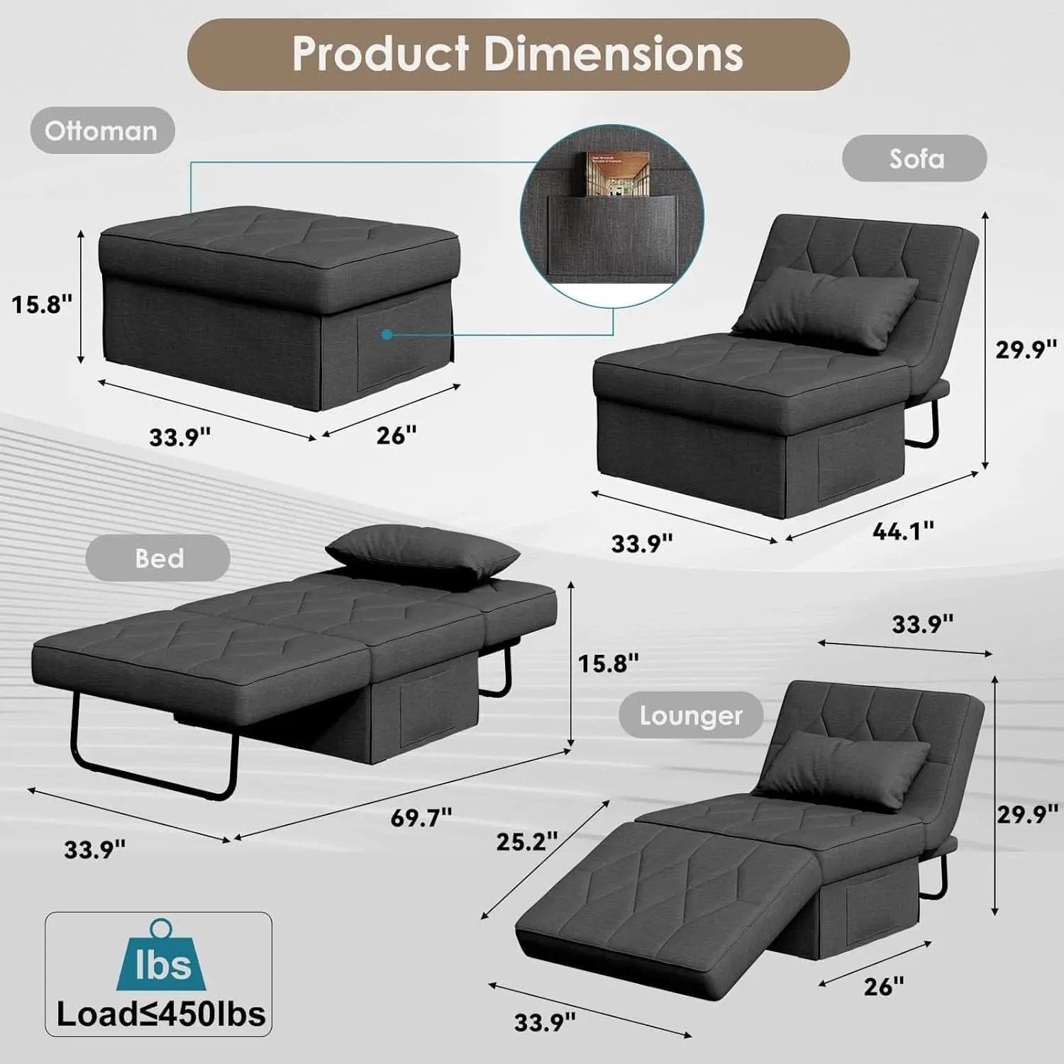 4 In 1 Convertible Sleeper Sofa Bed With Ottoman from PriceLows™
