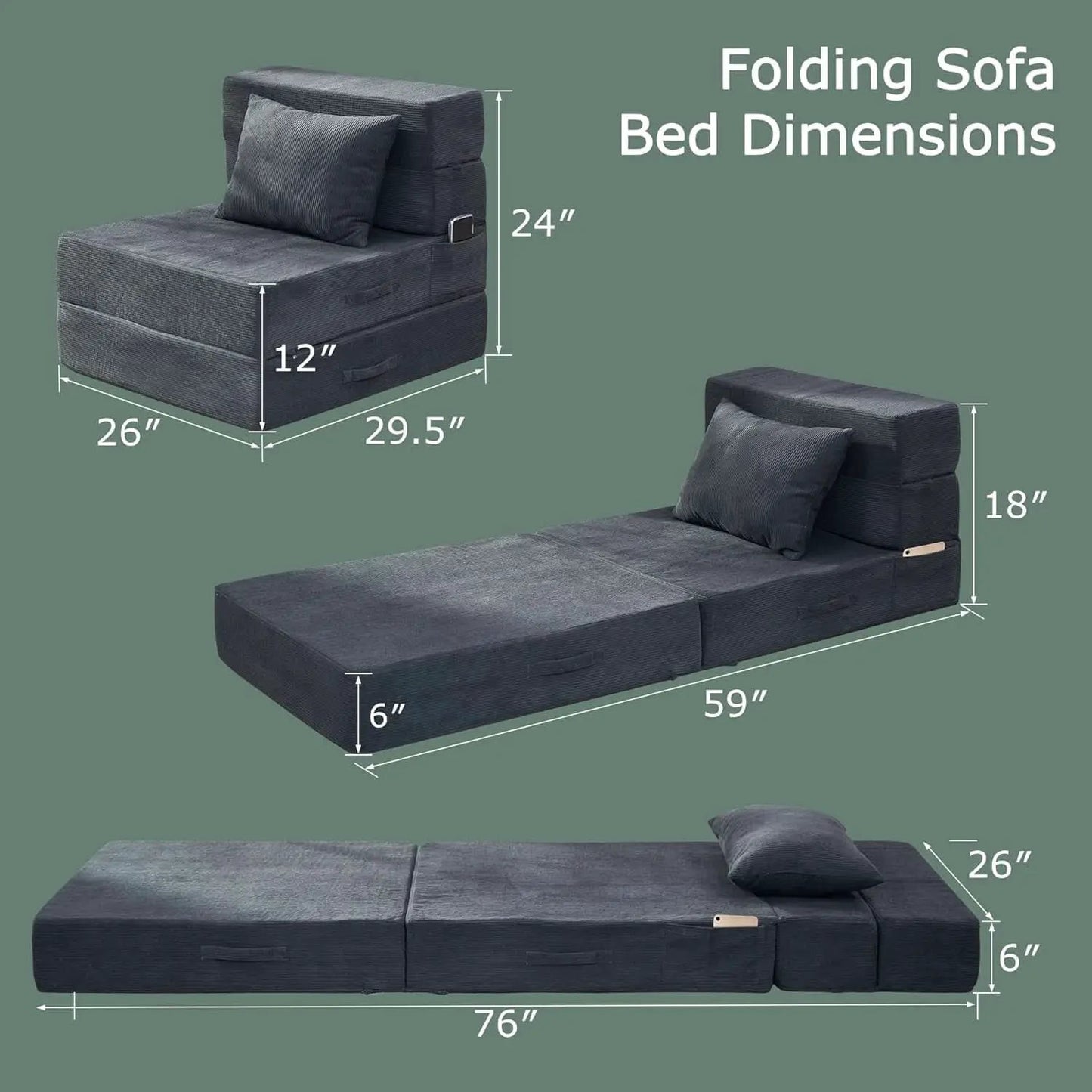 4 in 1 Folding Sofa Bed with Memory Foam Comfort from PriceLows™