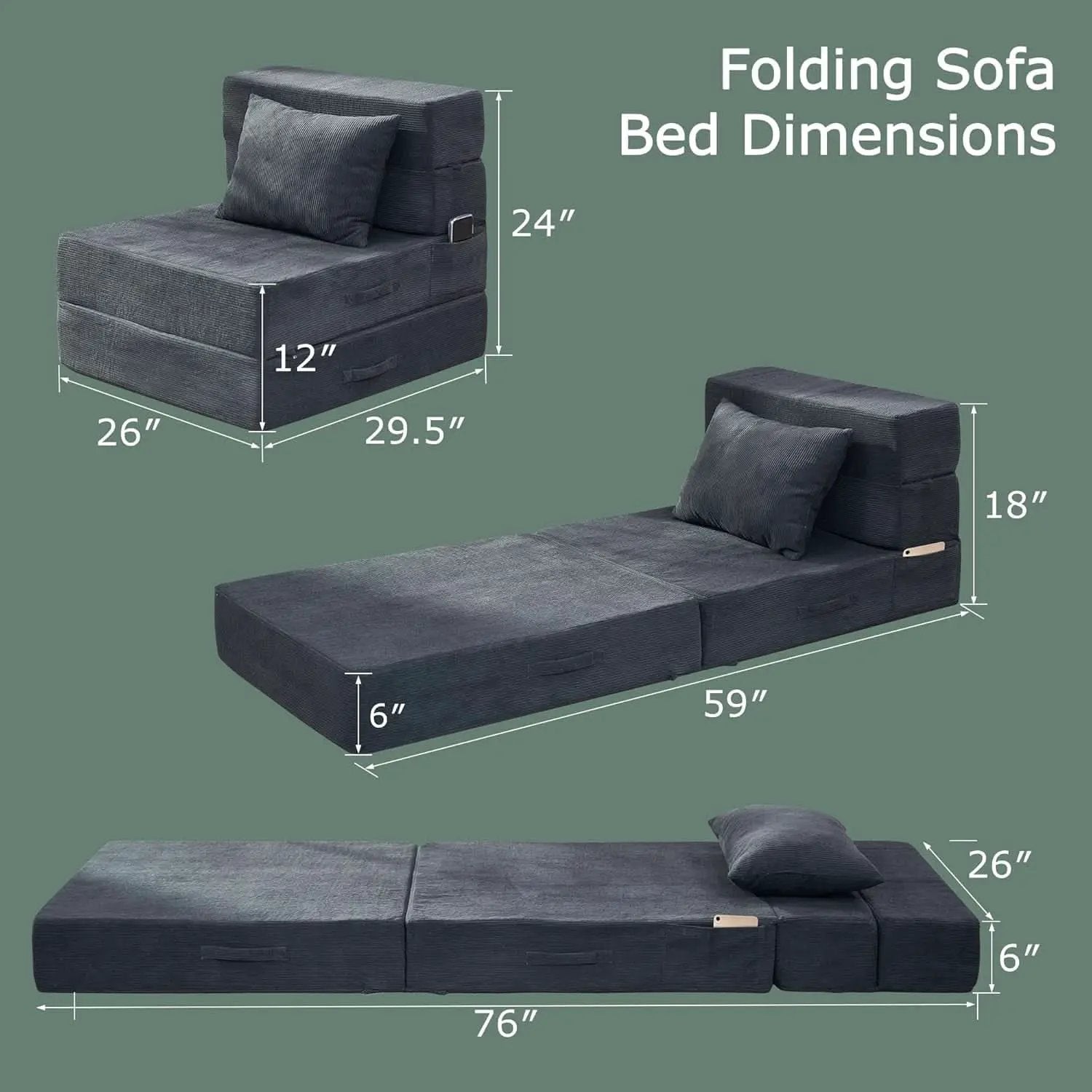 4 in 1 Folding Sofa Bed with Memory Foam Comfort from PriceLows™