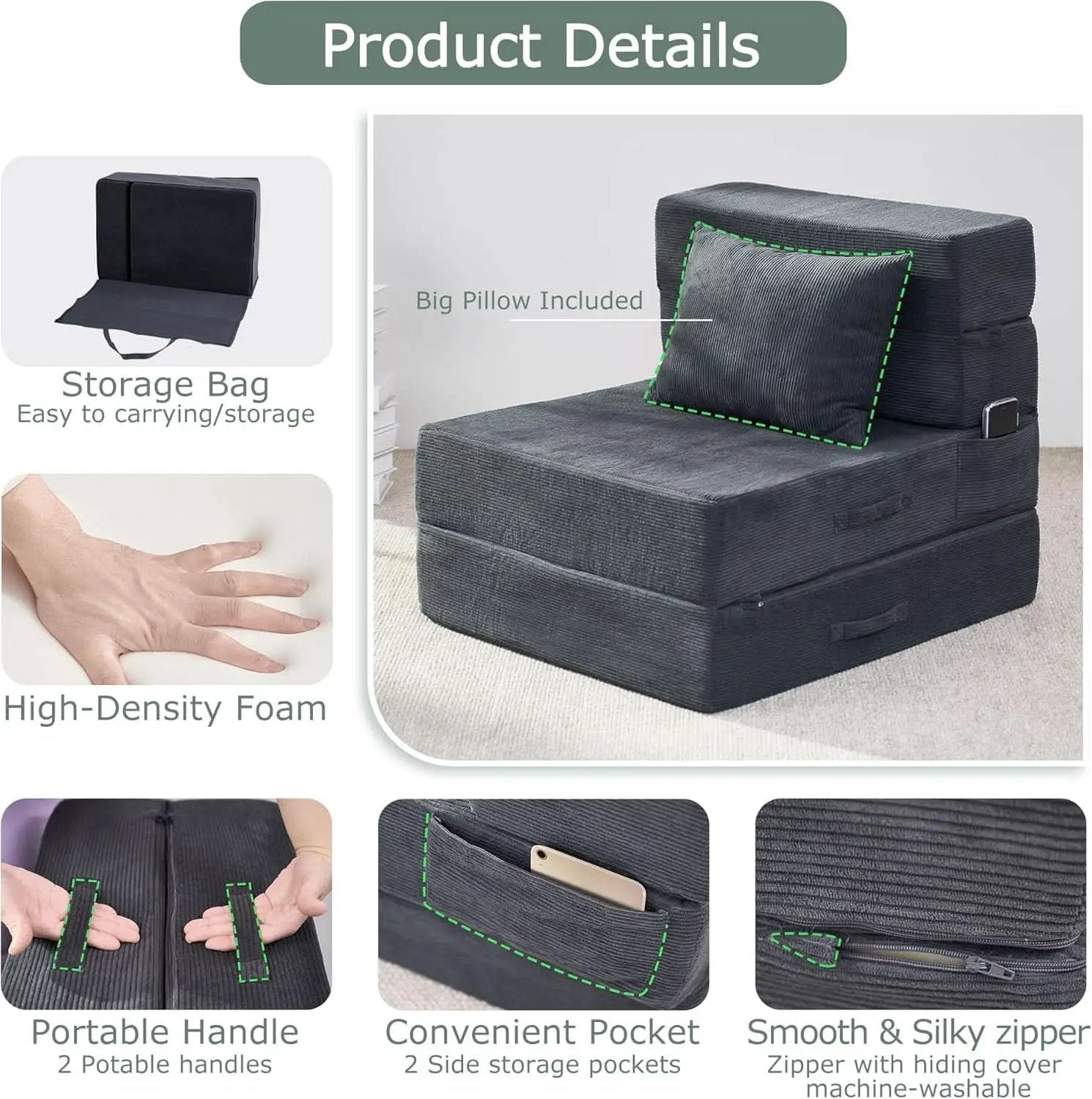 4 in 1 Folding Sofa Bed with Memory Foam Comfort from PriceLows™