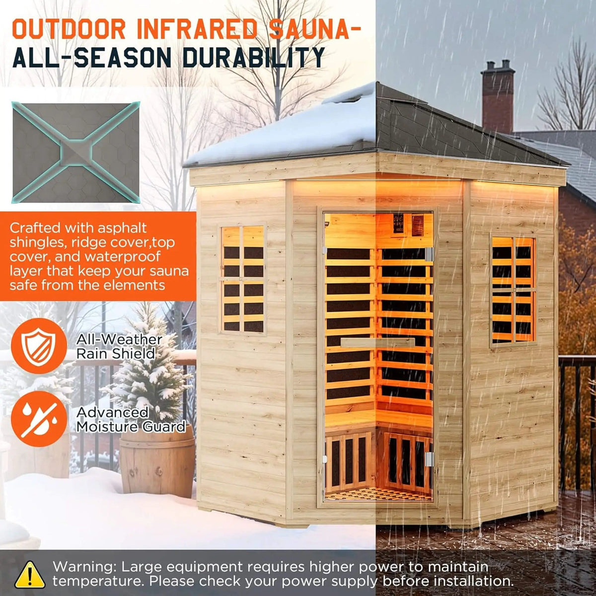 Monaco 4 Person Low EMF Spruce Wood Outdoor Infrared Sauna With Bluetooth Speakers | 4-Person | Wood | Outdoor Living