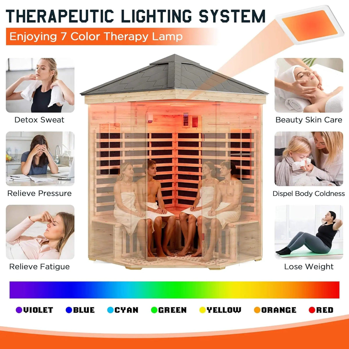 Monaco 4 Person Low EMF Spruce Wood Outdoor Infrared Sauna With Bluetooth Speakers | 4-Person | Wood | Outdoor Living