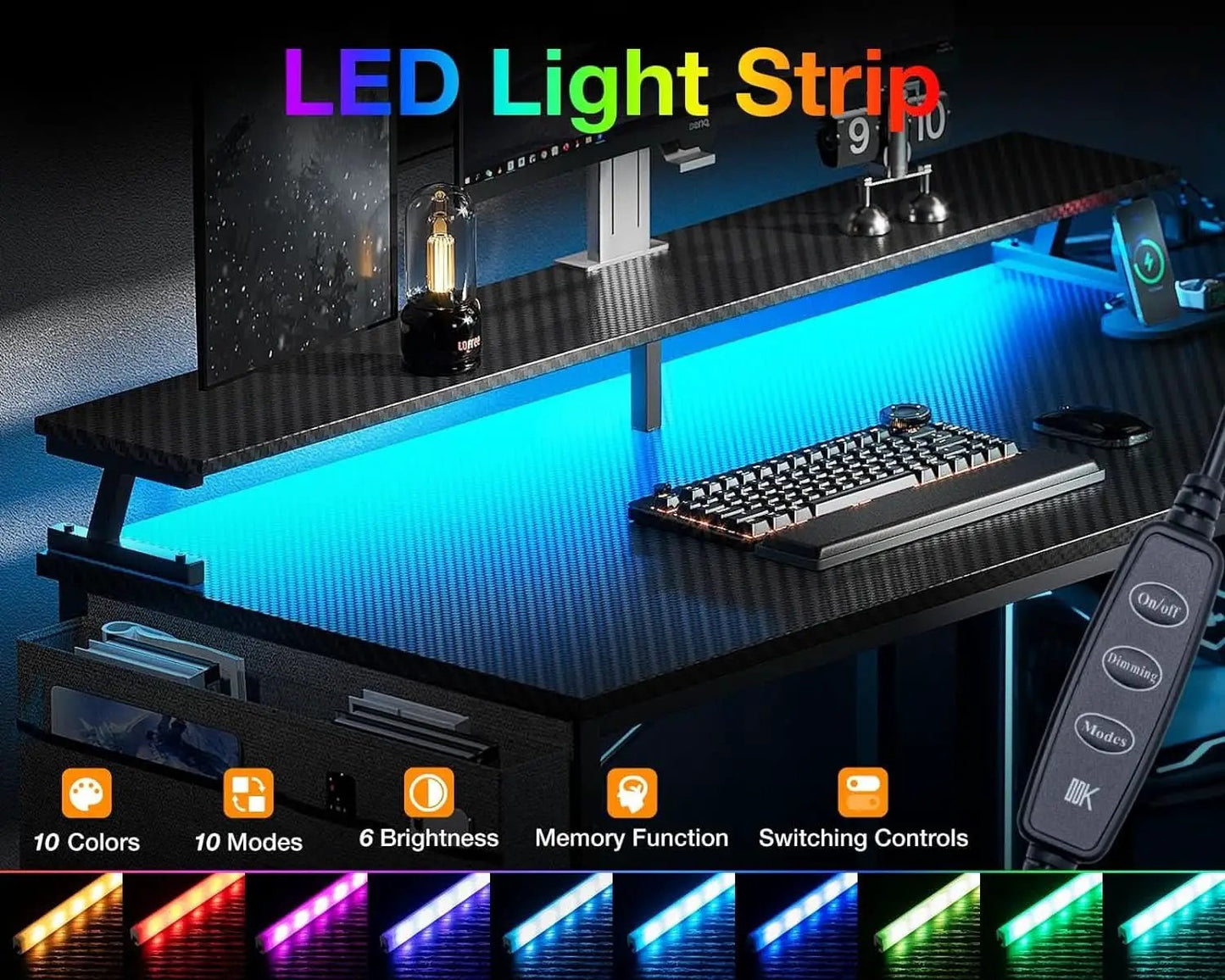 40 Inch Gaming Desk With USB Ports And LED Lights Black from PriceLows™