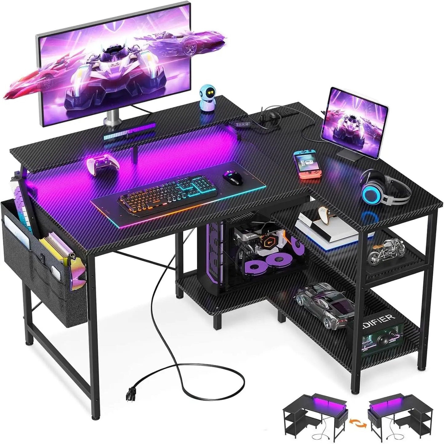 40 Inch Gaming Desk With USB Ports And LED Lights Black from PriceLows™