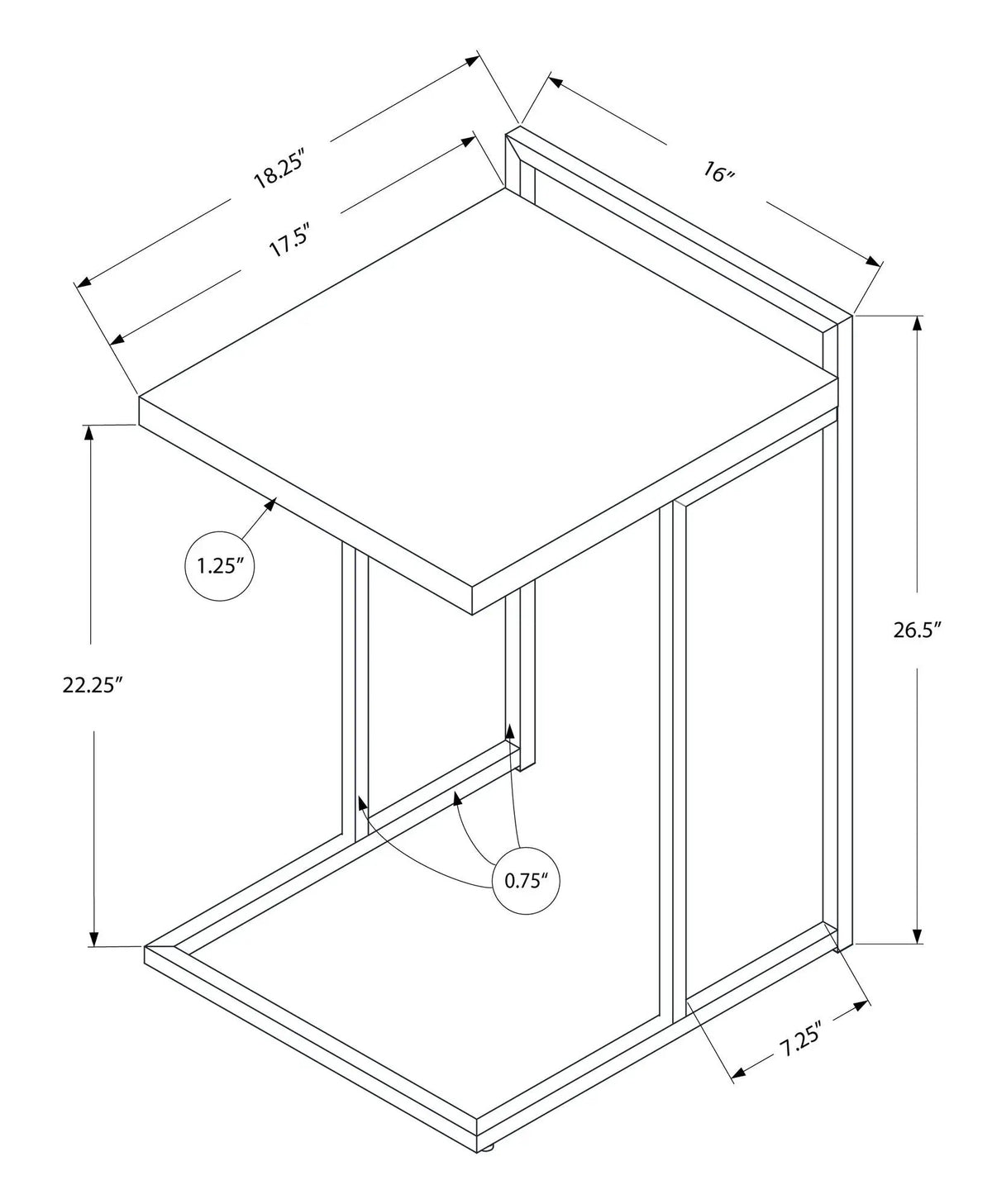 C-Shaped Accent Table | Sturdy Metal Base | Thick Rectangular Top | Portable And Lightweight