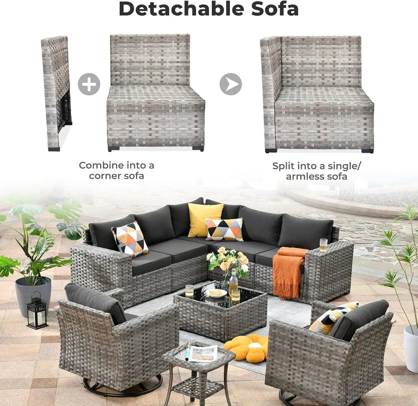 Modern 9 Piece Outdoor Wicker Sectional Sofa Set from PriceLows™