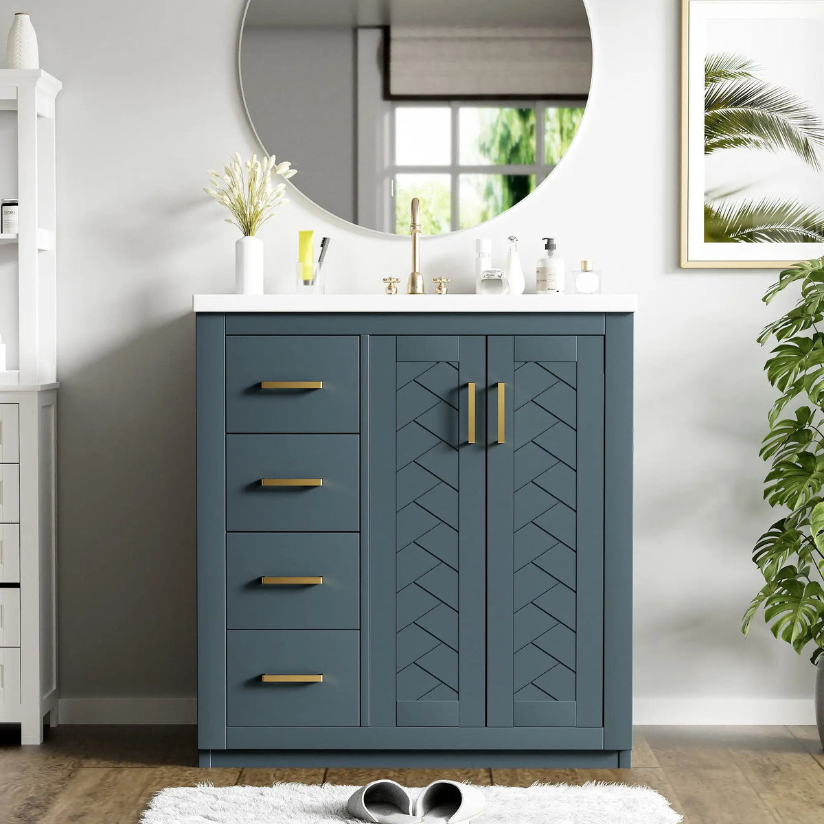 30 Inch Bathroom Vanity | 3 Drawers Soft Close | Solid Wood Ceramic Combo
