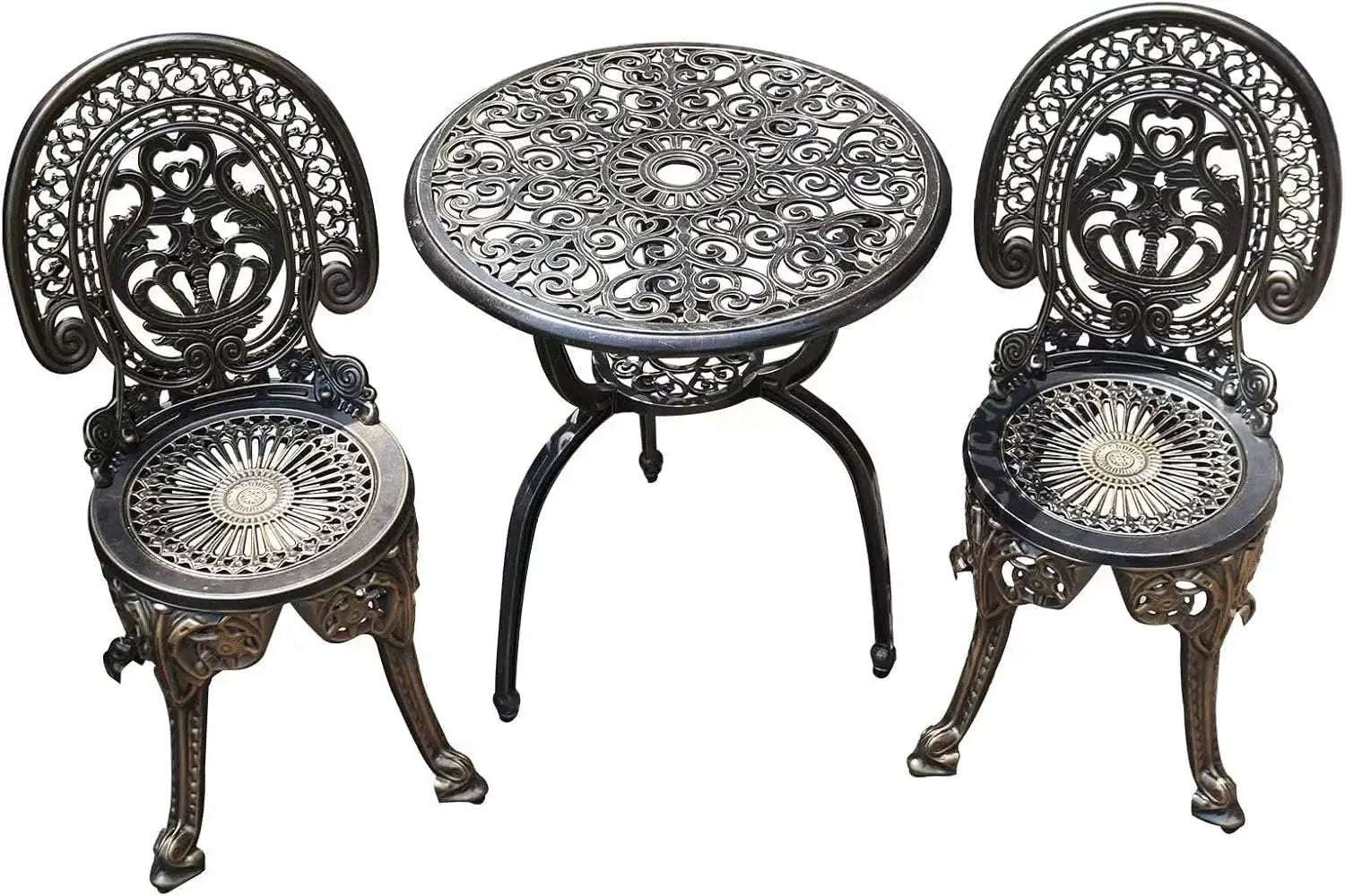 Cast Aluminum Patio Bistro Set With Umbrella Hole Outdoor from PriceLows™