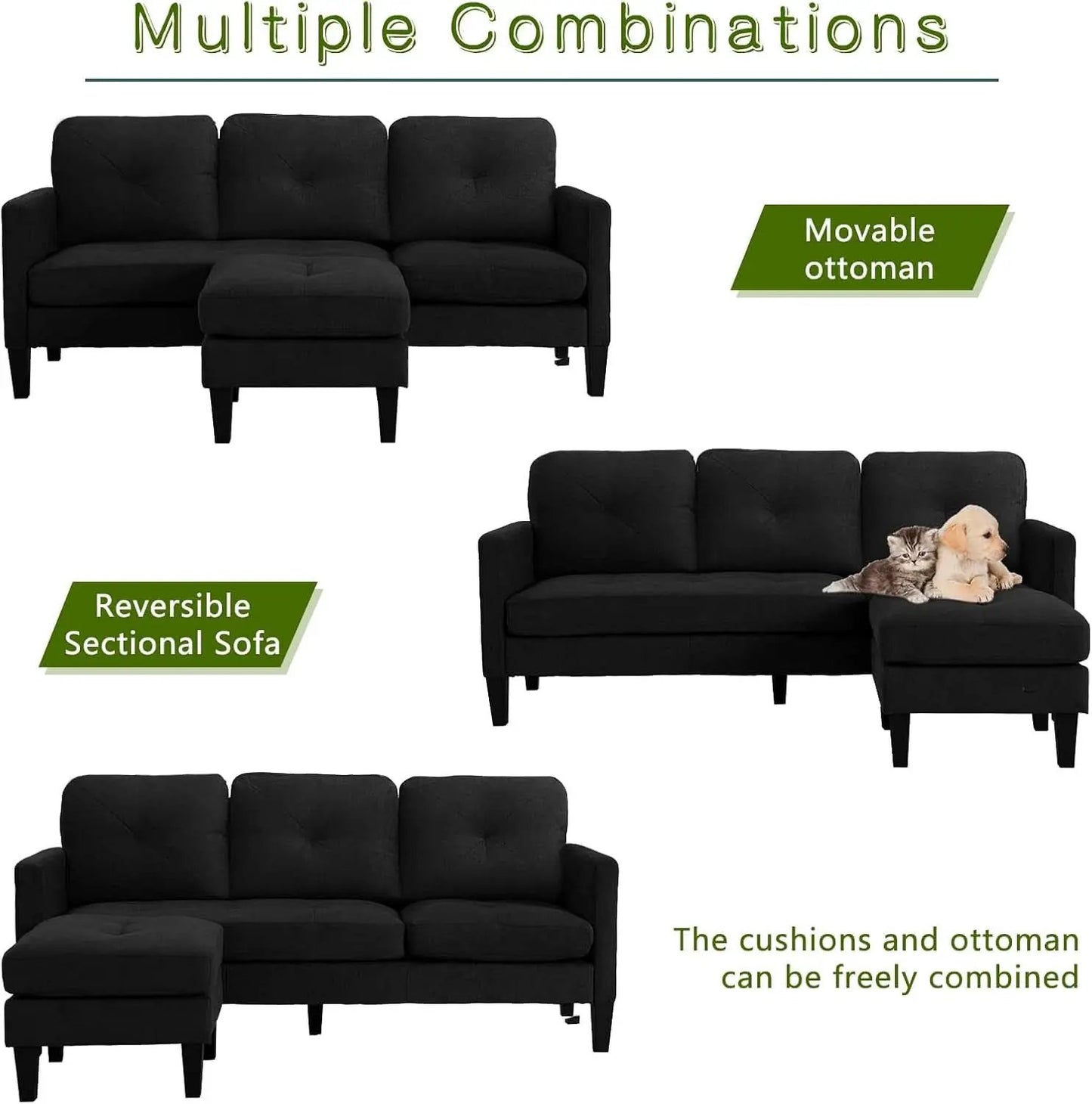 Adjustable L Shaped Sofa With Storage In Black Nordic Style from PriceLows™