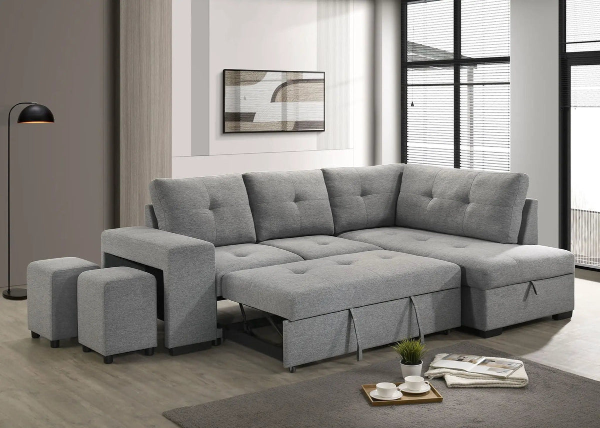 Roanne Fabric Upholstered Sleeper Sectional Sofa | 97.75 x 65.75 x 36 in | Fabric | Grey