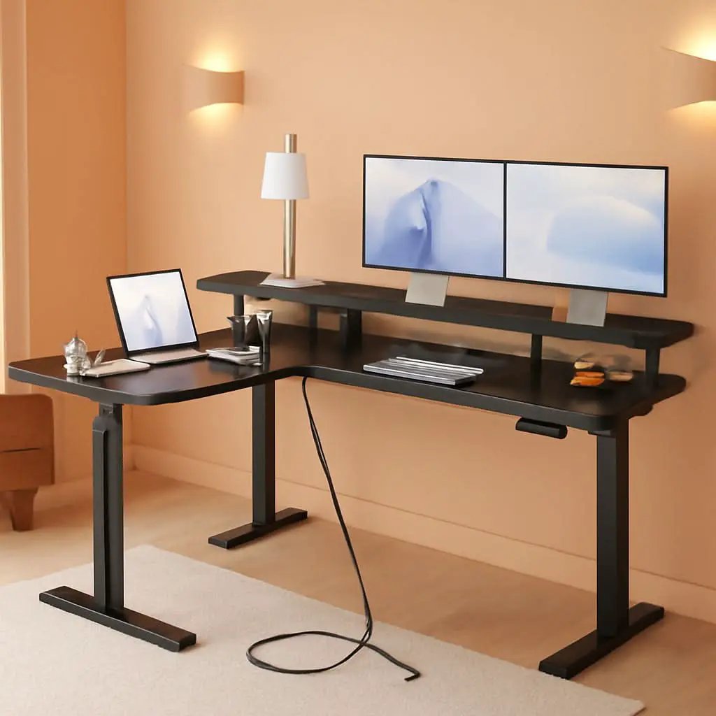 Electric L Shaped Standing Desk 59 Inch With Power Outlets from PriceLows™