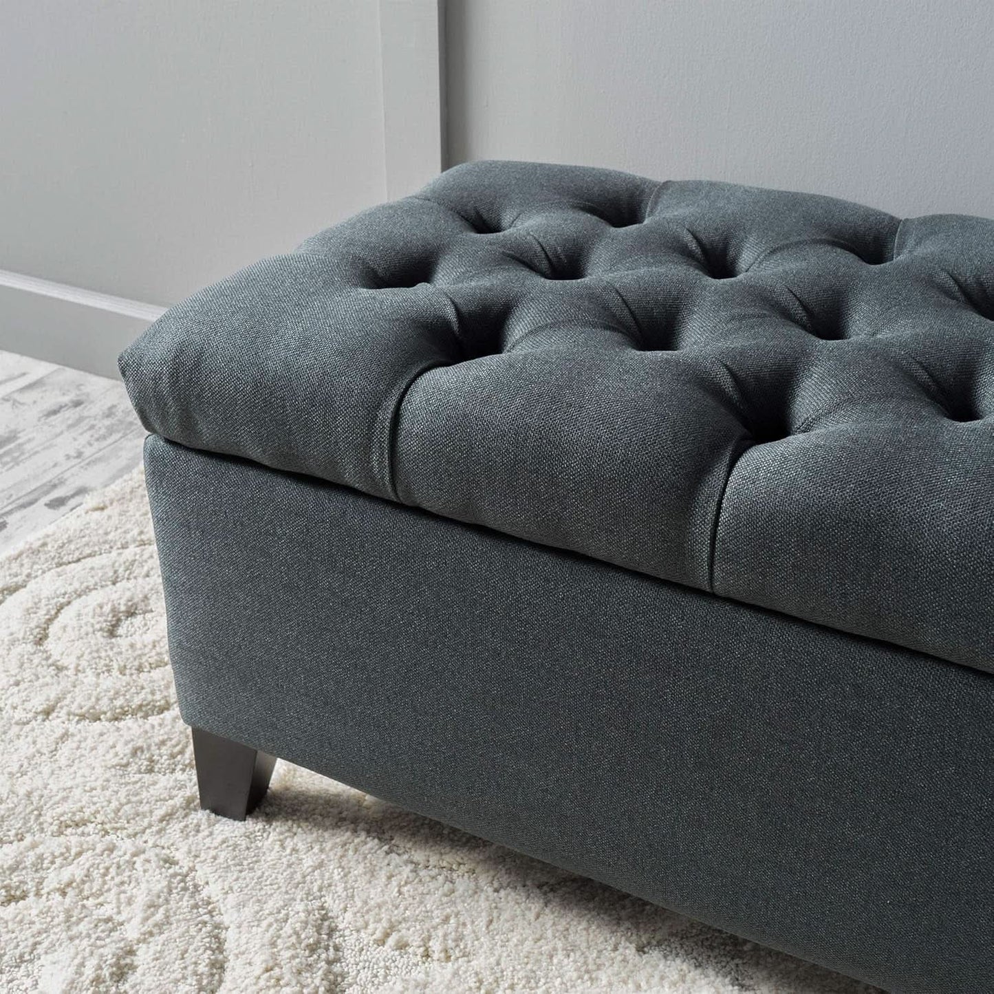 Dark Grey Tufted Fabric Storage Ottoman 17.5 In Depth from PriceLows™