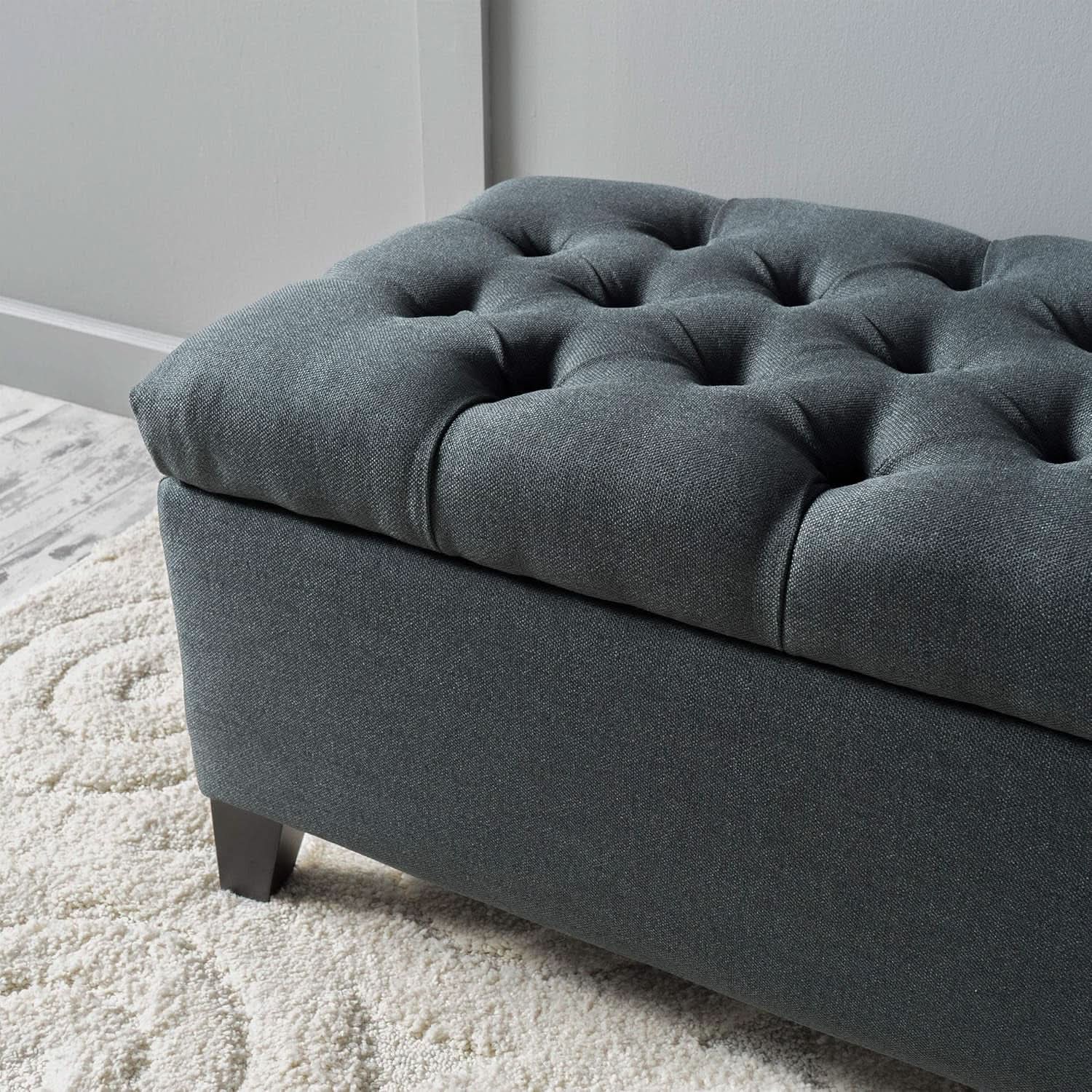Dark Grey Tufted Fabric Storage Ottoman 17.5 In Depth from PriceLows™