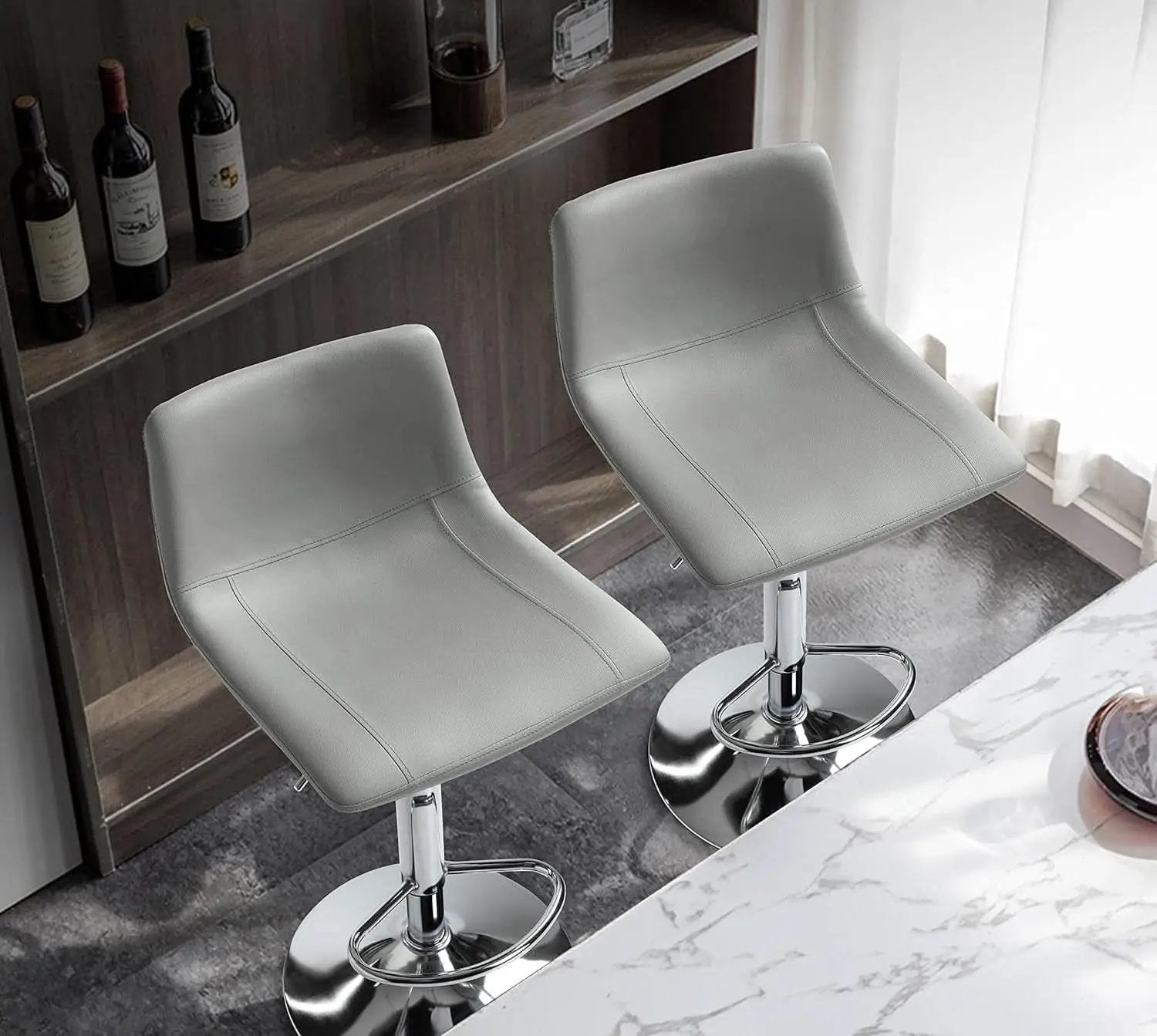 Modern Grey PU Leather Swivel Bar Stools Set from PriceLows™