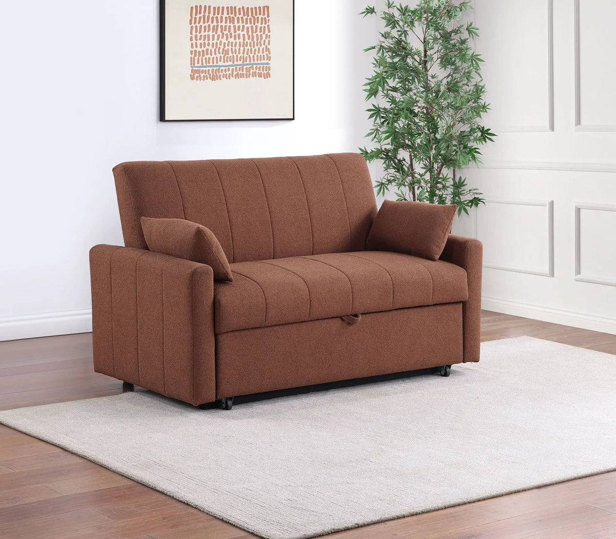 Portland Boucle Upholstered Sleeper Sofa Bed Copper Sleeper Loveseat | 59.75 x 34 x 36.5 in | Boucle & Copper | Bedroom