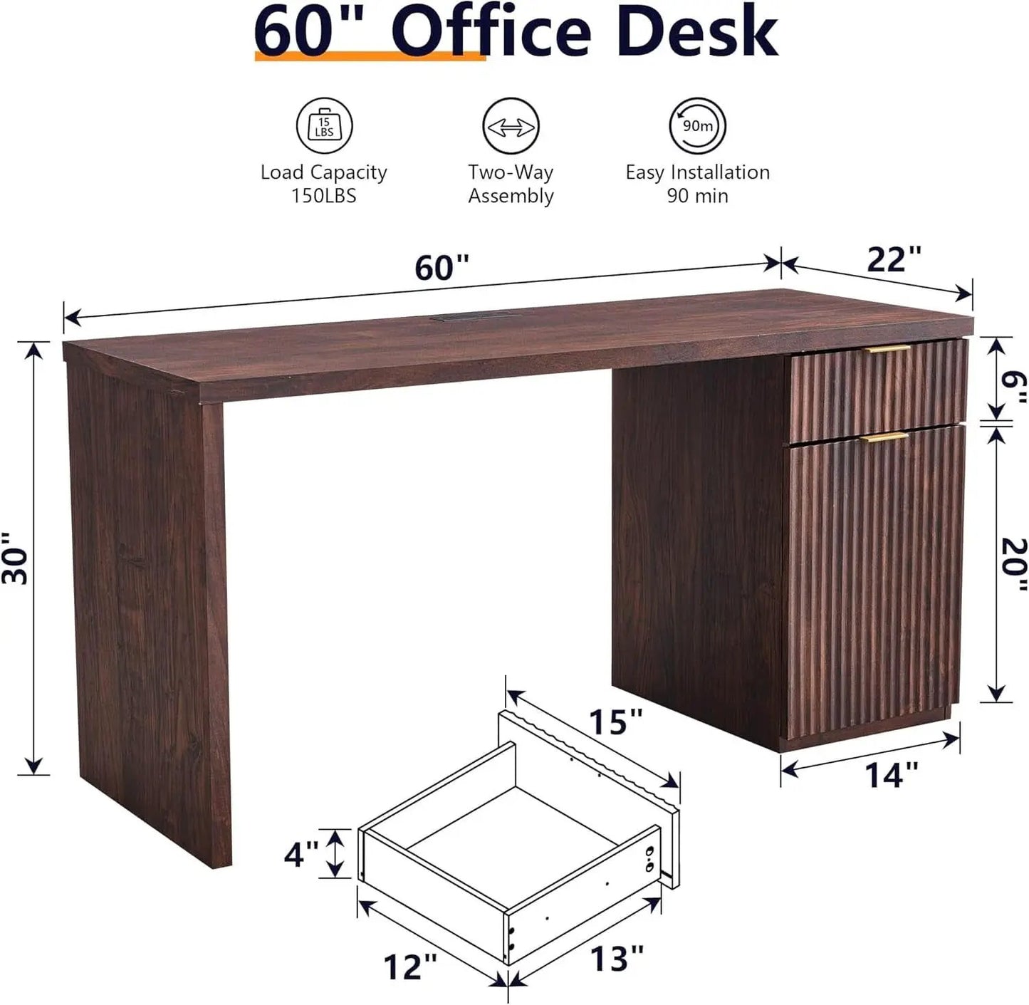 60-Inch Classic Dark Walnut Executive-Grade Desk Study from PriceLows™