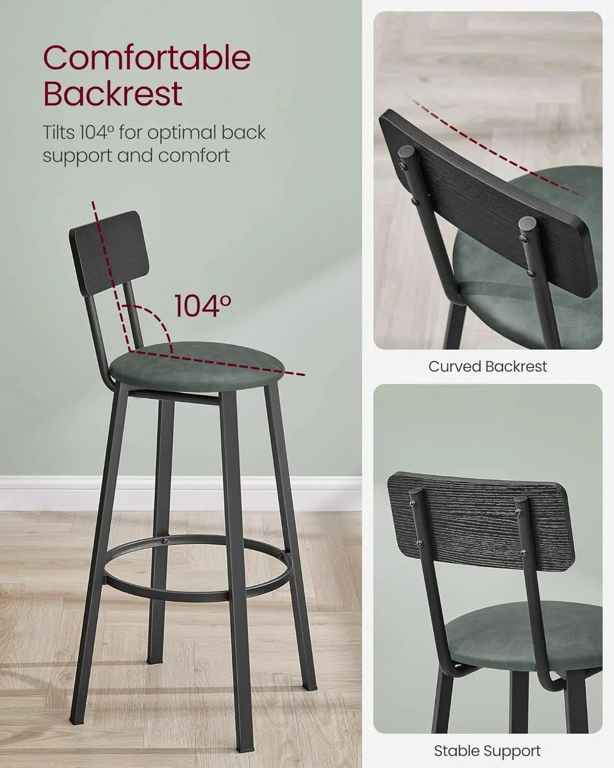 29.7 Inch PU Bar Stools Set Of 2 With Backrest And Footrest from PriceLows™