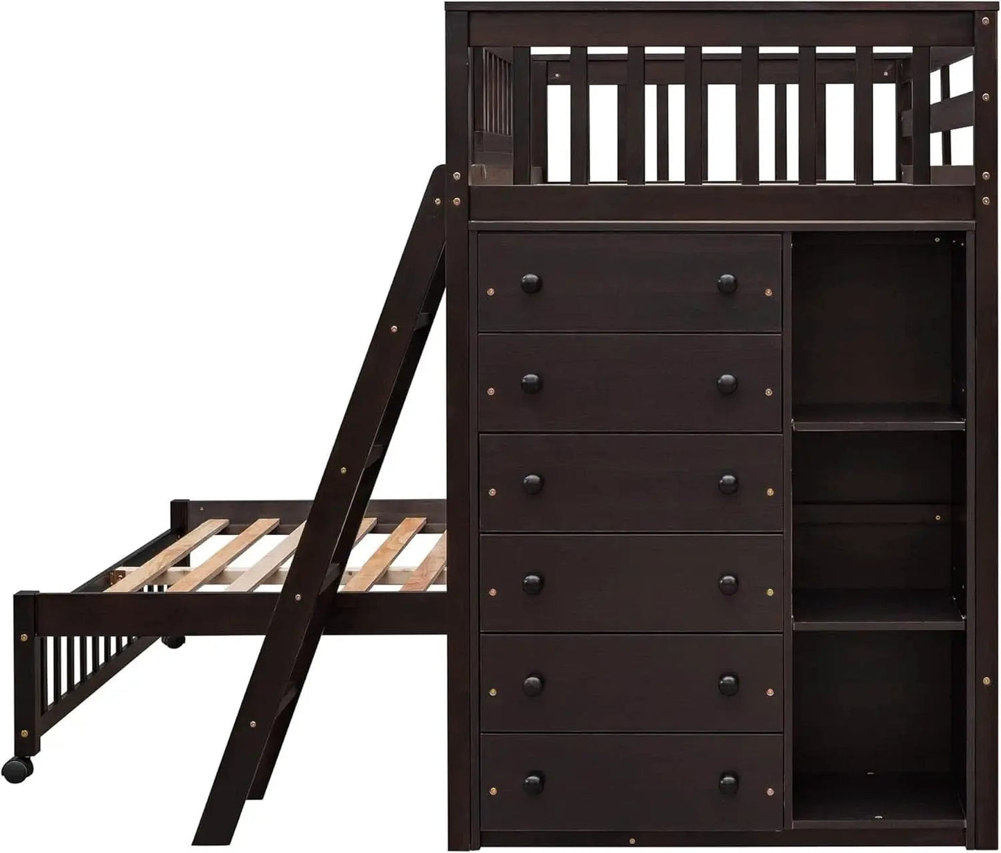 Twin Over Full Bunk Bed With Storage Solid Wood Espresso from PriceLows™