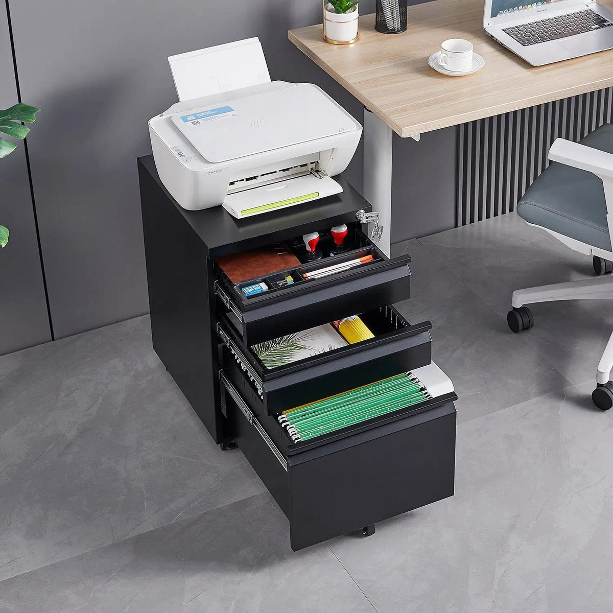 Mobile Filing Cabinet | 3 Drawers | Lockable Metal | Legal And Letter Size