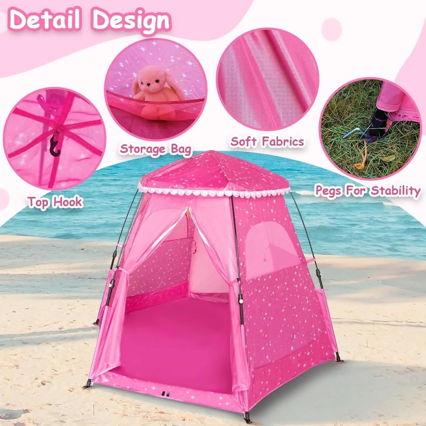 Kids Pop Up Play Tent 78x66 Inch Princess Castle Playhouse from PriceLows™