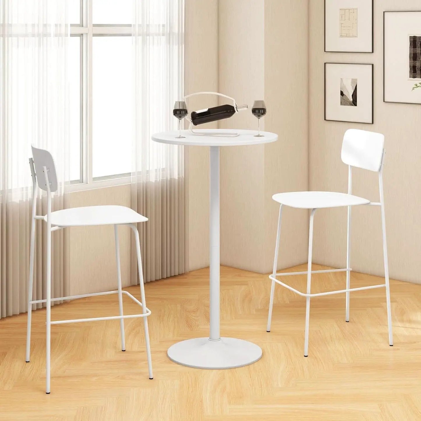Round Height-Adjustable White Bistro Table Bar Home from PriceLows™