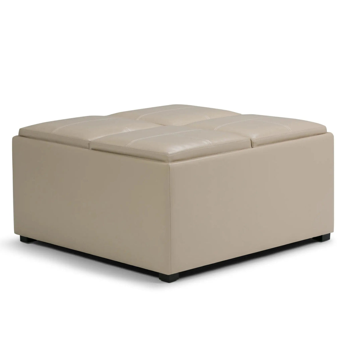 Avalon Square Storage Ottoman | Coffee Table Design | Four Flip Over Serving Trays | 35 Inch Width