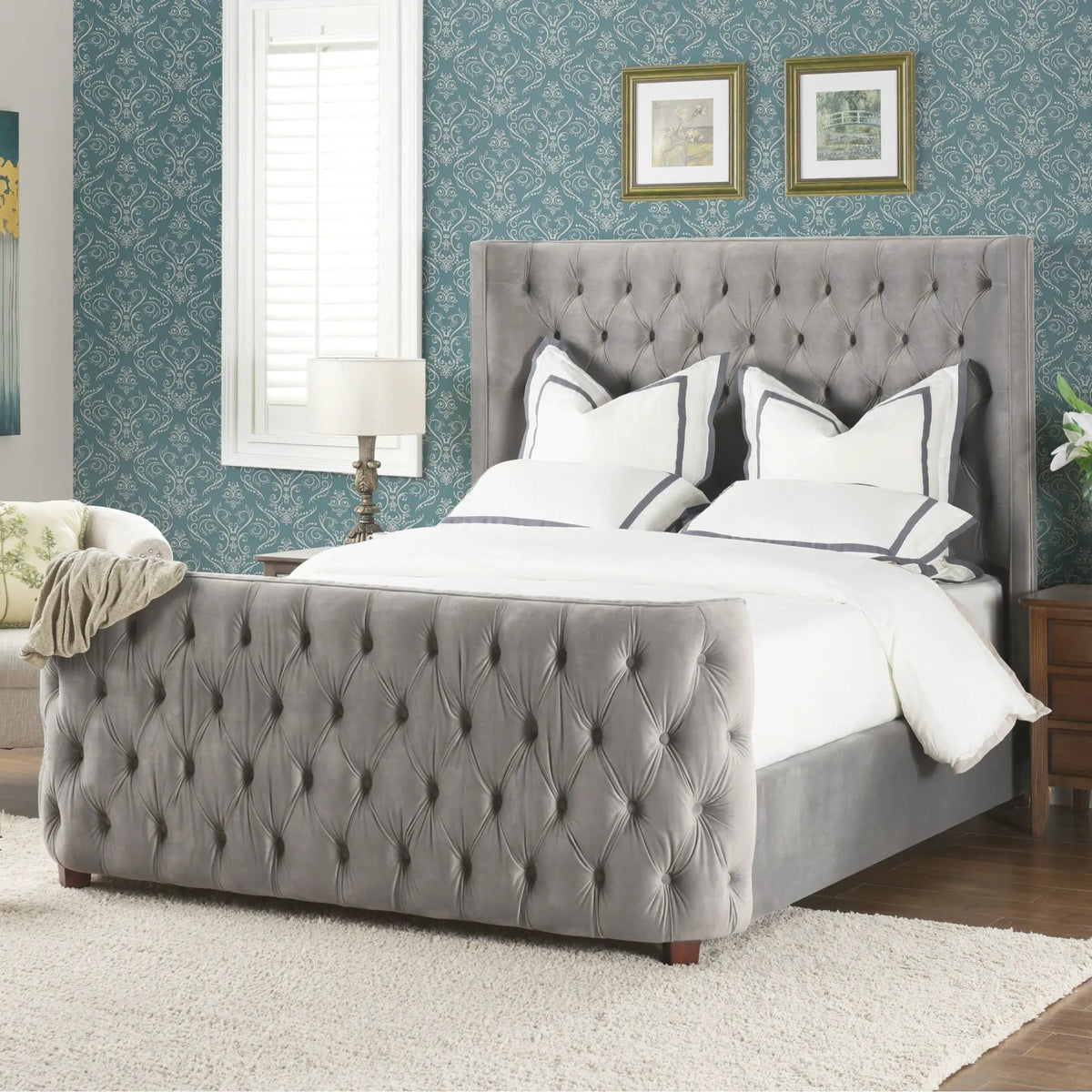Brooklyn Tufted Panel Bed | Headboard And Footboard Set | Wingback Design | Diamond Tufting
