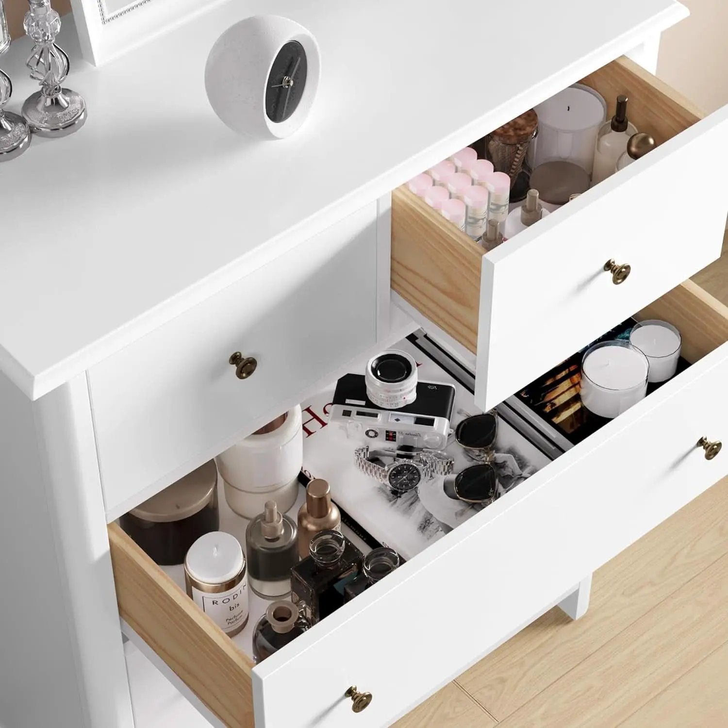 White Five Drawer Dresser For Bedroom Organization from PriceLows™