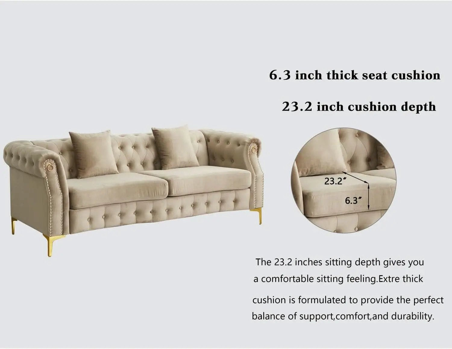 Three Piece Living Room Set Mid Century Sofa Armchair Loveseat Beige With Button Tufting And Nailhead Trim from PriceLows™