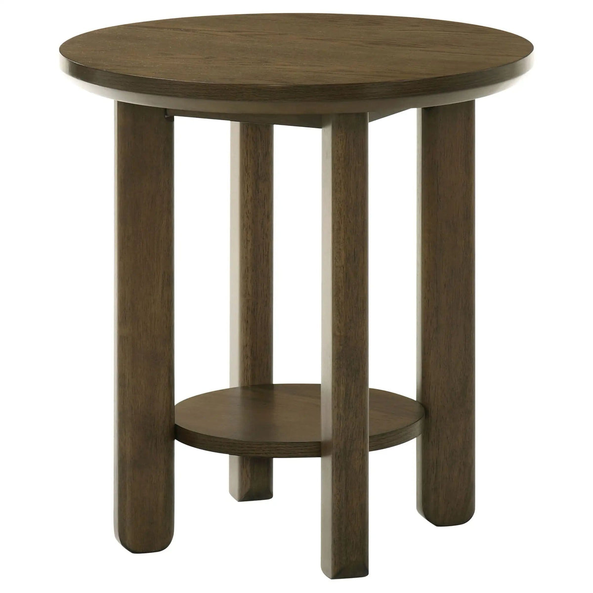 Ottowa 22-Inch Round Wood Side End Table with Shelf | 22 x 22 x 23.75 in | Solid Wood & Oak Veneer | Brown