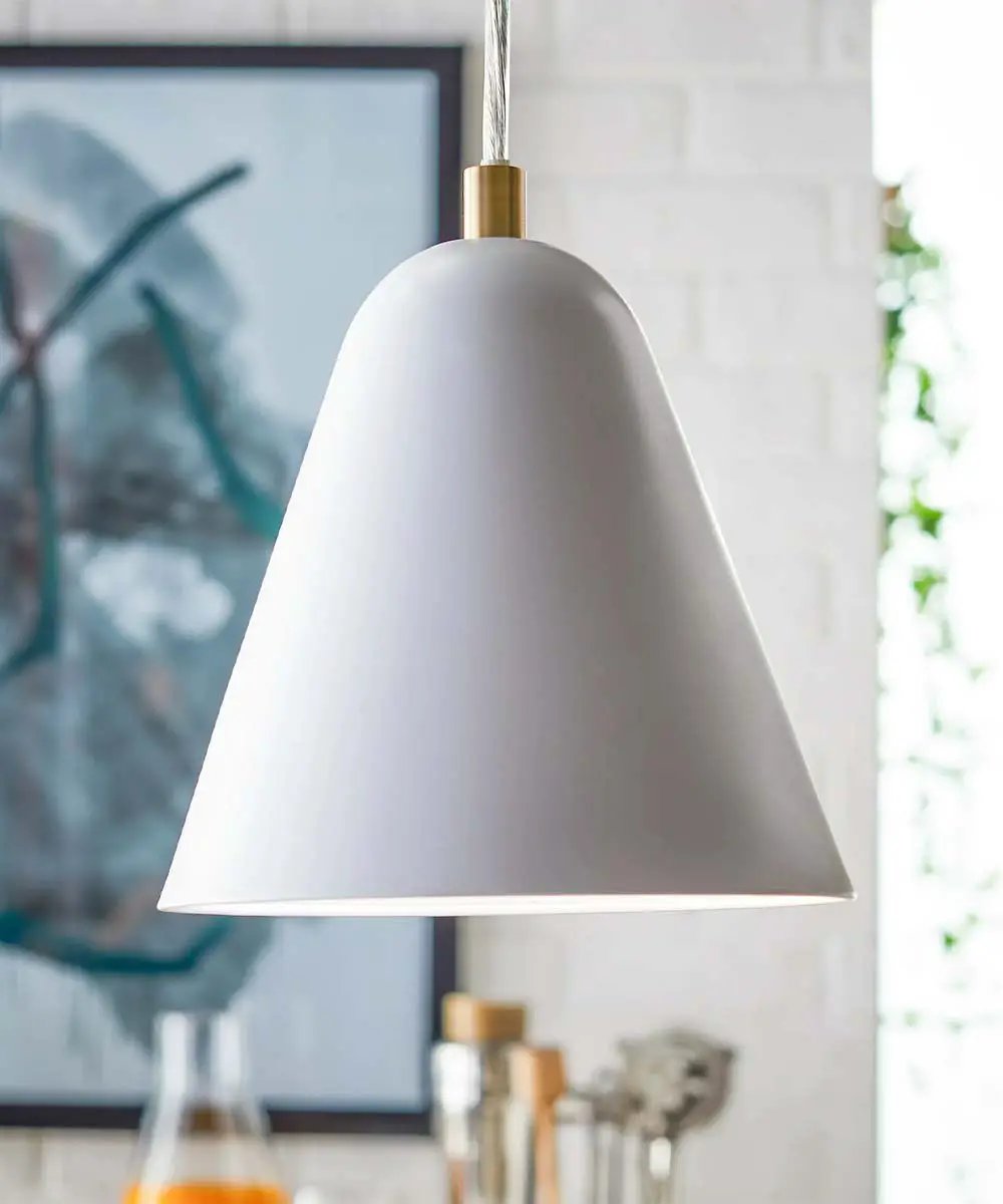 Scandinavian Mini Pendant Light | 7 Inch Wide | 1 Light Cone Shade | White Metal