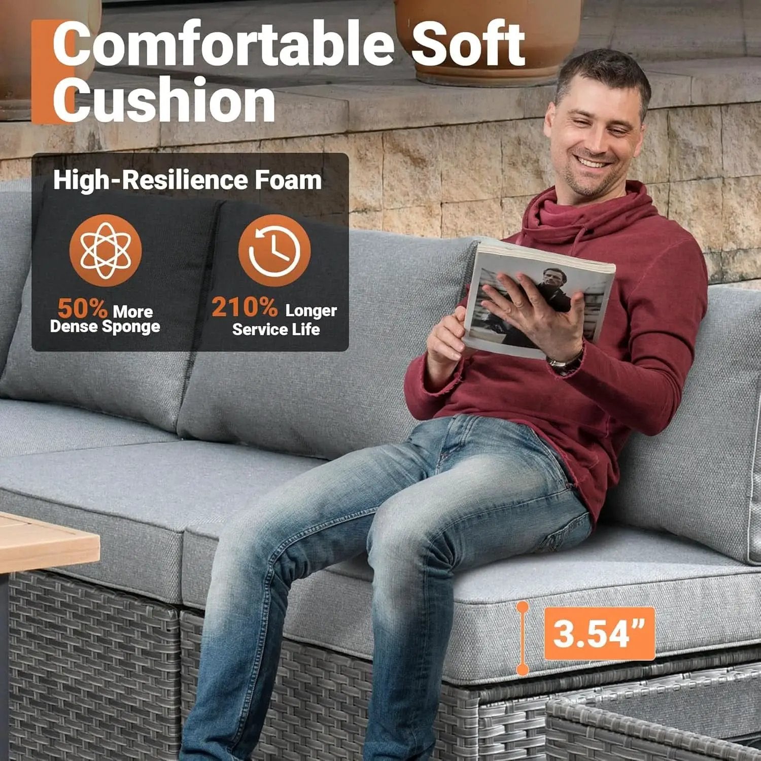 11 Piece Outdoor Patio Furniture Set With Fire Pit Table Dark Grey Wicker Sectional And Swivel Chairs from PriceLows™