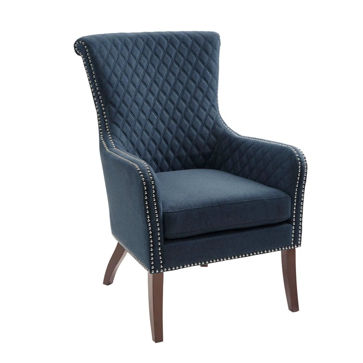Accent Chair | Dark Blue | Quilted Back | Silver Nailhead Studs