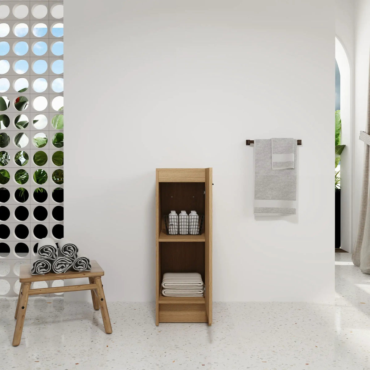 Bathroom Cabinet | 12 Inch Wide | Freestanding Single Door | Light Oak