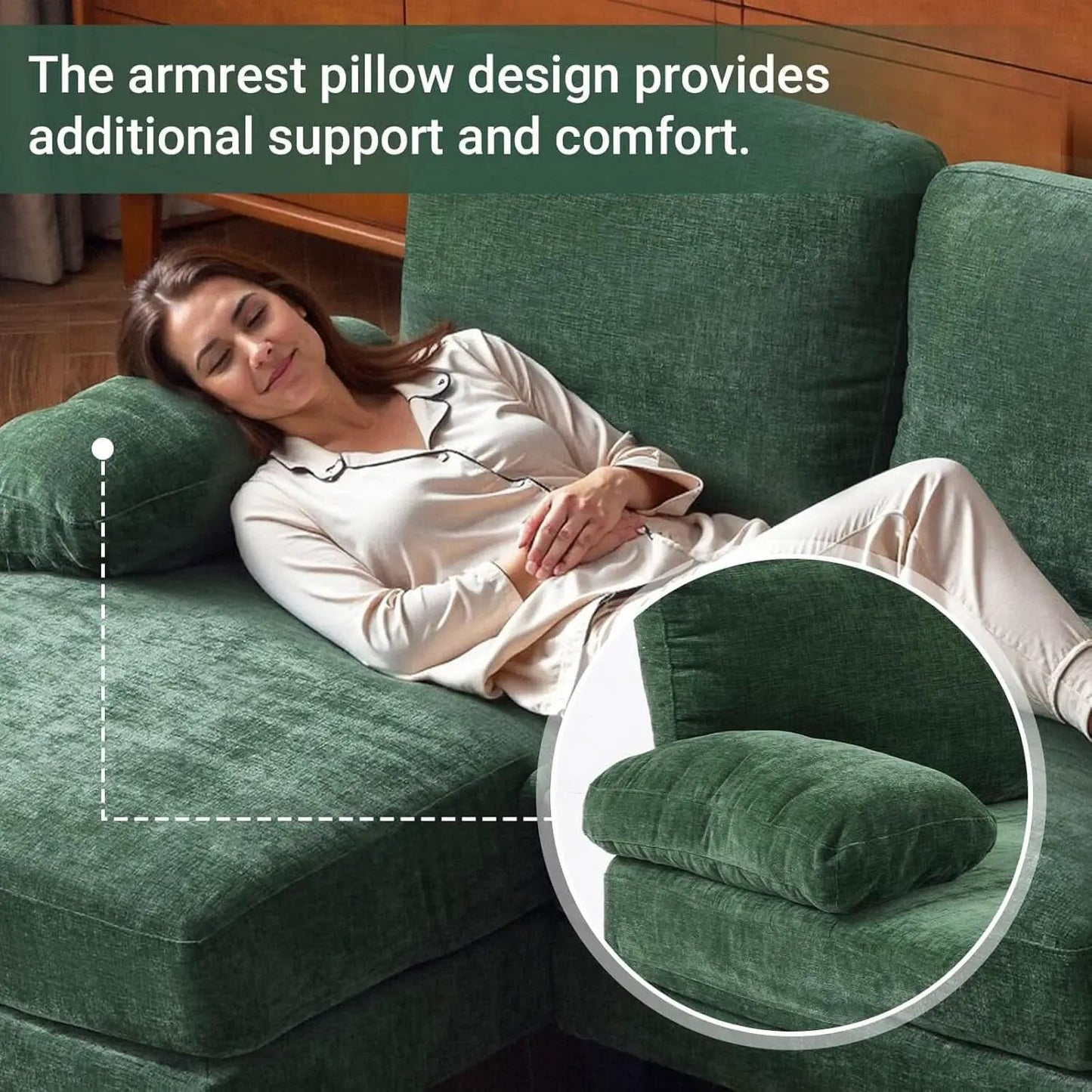 Forest Green 110 Inch U Shape Sectional Couch Double Chaise from PriceLows™