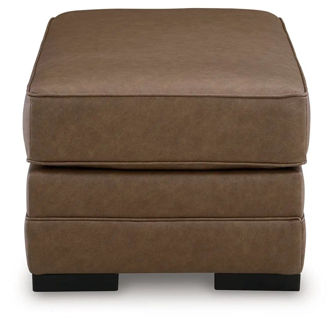 VillaCourt Ottoman | 44 x 24 x 19 in | Faux Leather & Wood | Caramel