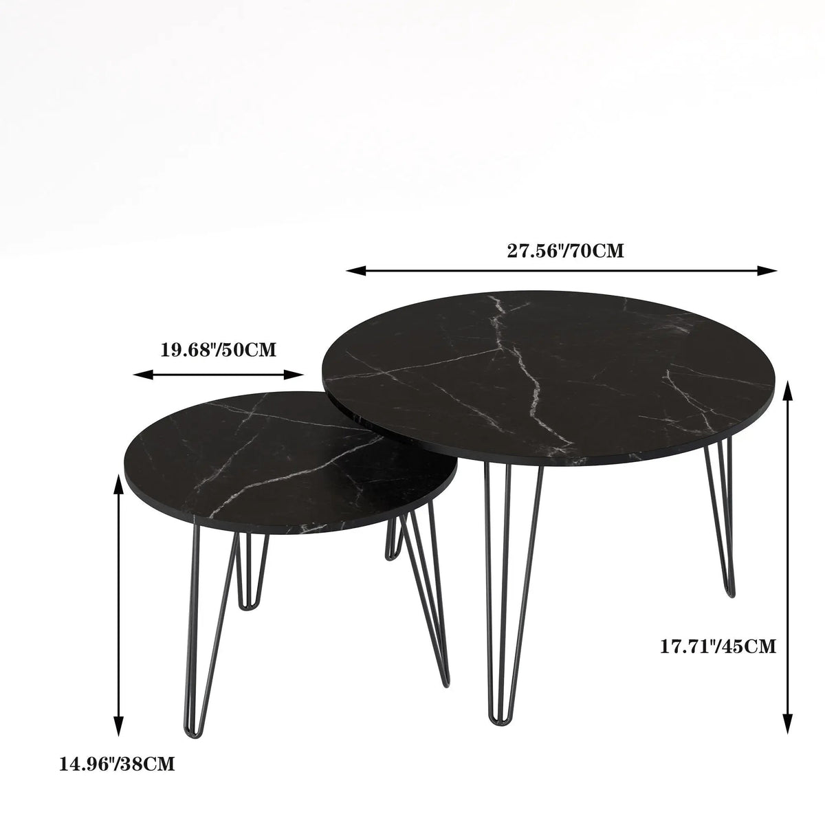 Round Nesting Coffee Table | Faux Marble Top | Steel Base | Set Of 2